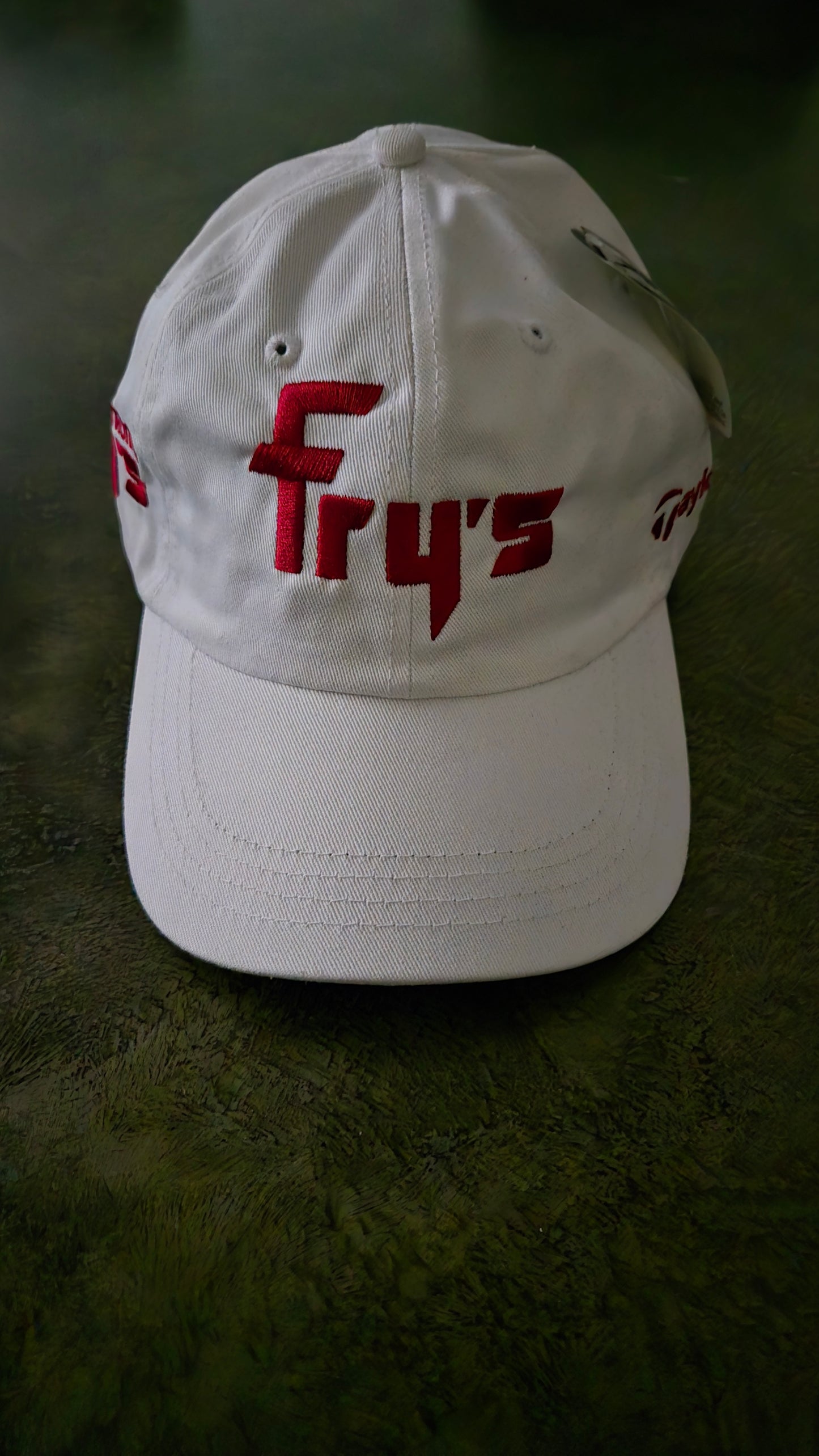 Fry's Electronics Adjustable Baseball/Golf Cap - White, Red Lettering