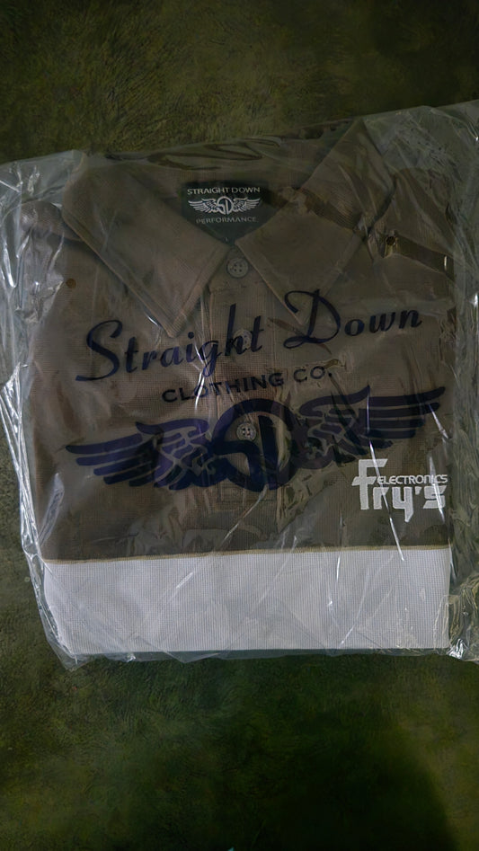 Fry's Electronics White and Brown Short Sleeve Polo Shirt