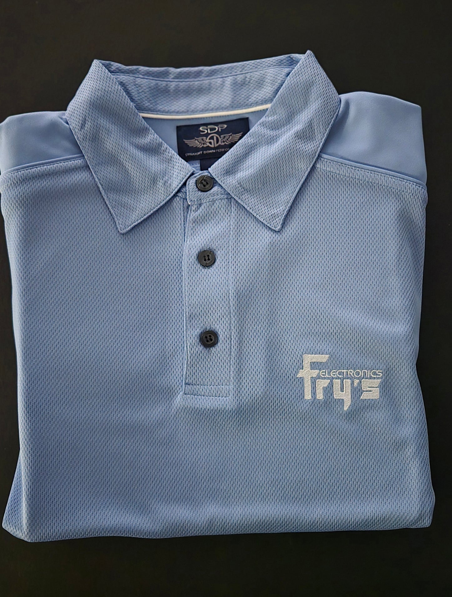 Fry's Electronics Short Sleeved Blue Golf Polo
