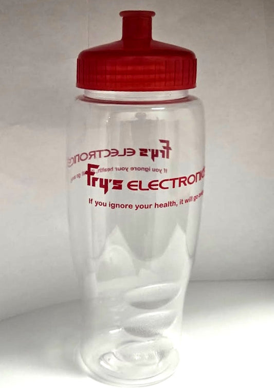 Fry's Electronics Water Bottle - Clear, Red Top